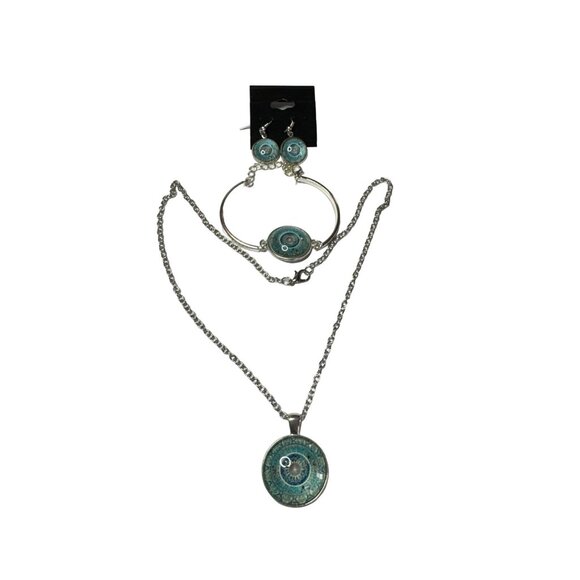 Boho Mandala Hippie Style Earrings Bracelet Necklace Silver Tone Chain - Picture 1 of 6